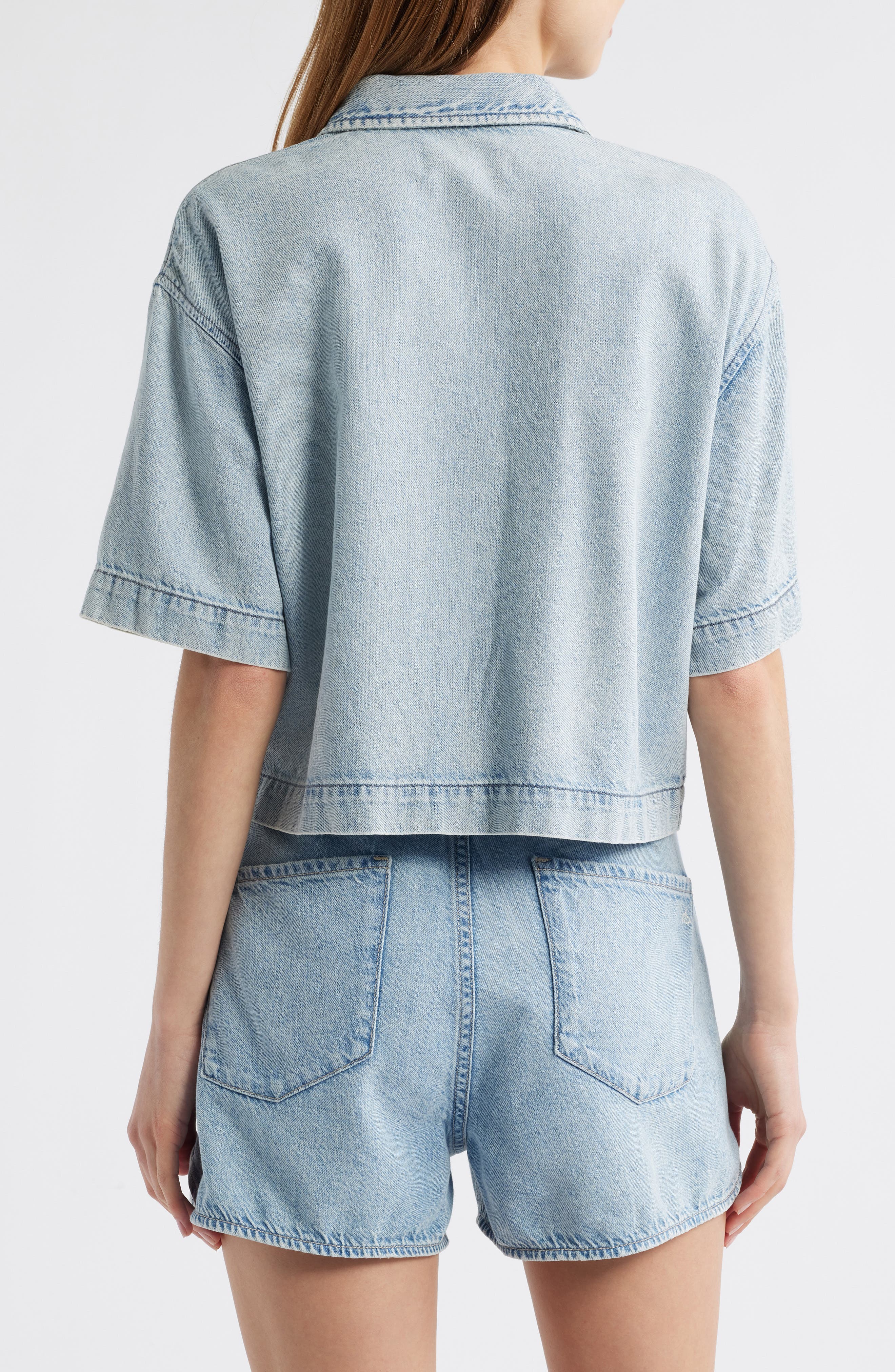 Abby Crop Denim Button-Up Shirt - image 2