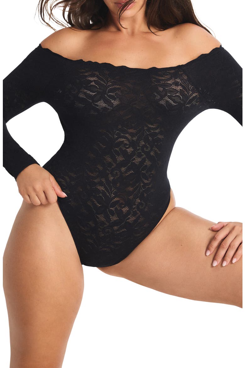 Lacy Dreams Pajama Bodysuit, Main, color, BLACK CAVIAR