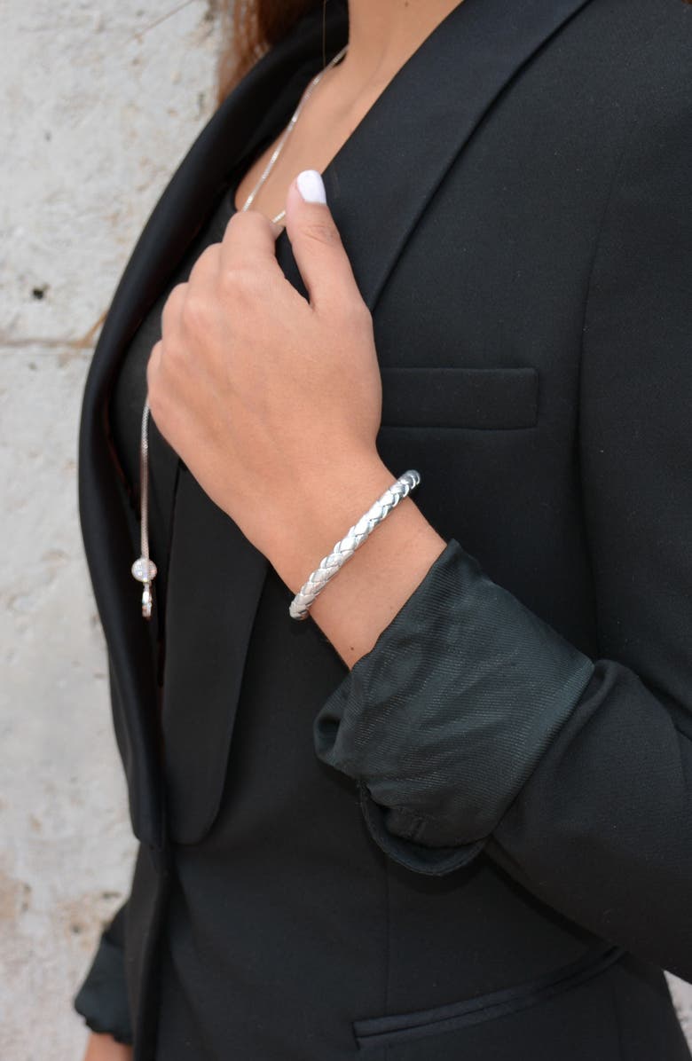 Liza Schwartz Stainless Steel & Leather Bracelet, Alternate, color, Silver