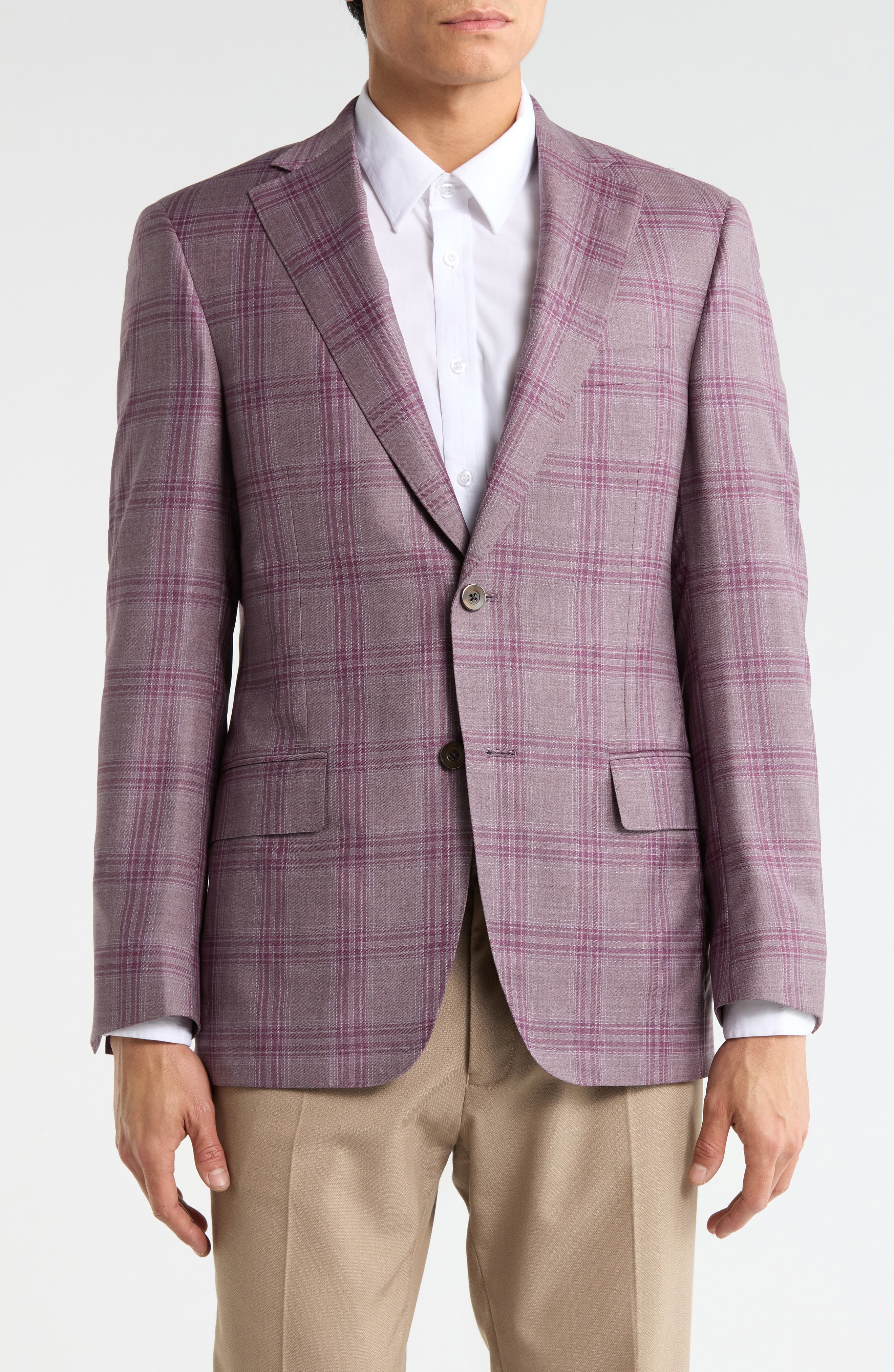 Heritage Gold Berry Super 130s Wool Plaid Sport Coat