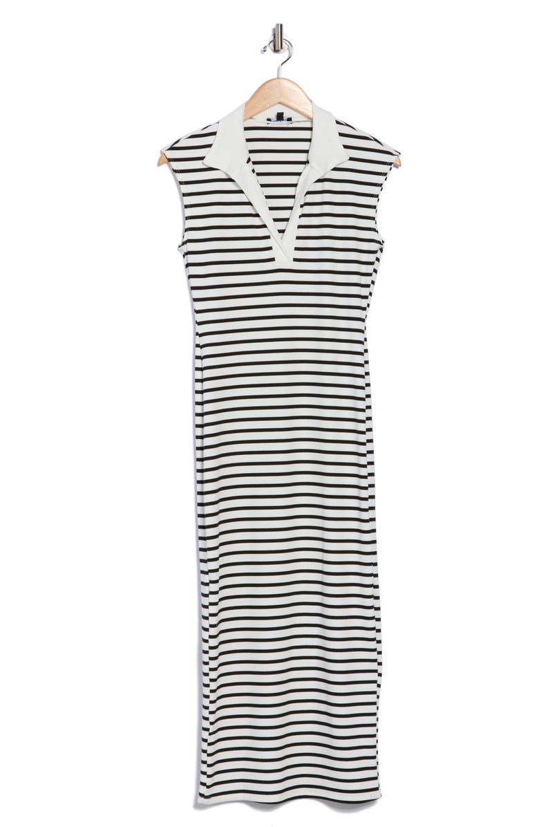bebe Stripe Rib Column Midi Dress, Alternate, color, Black/ Wh