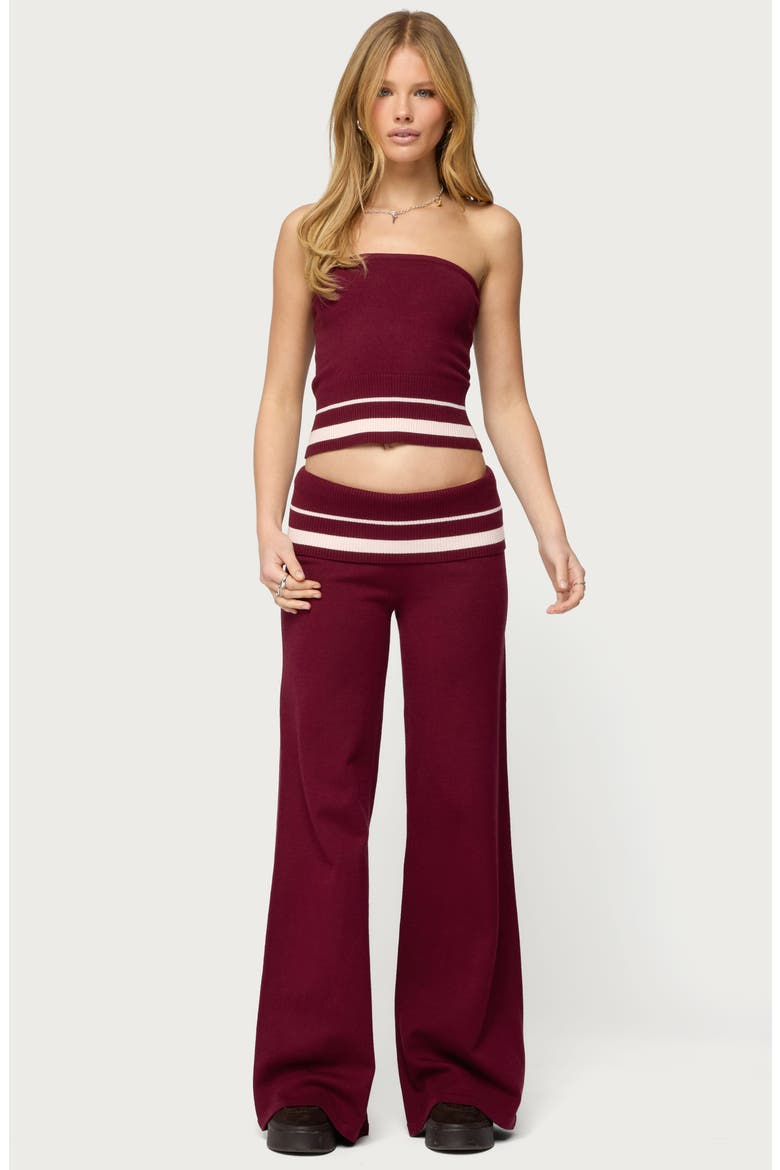 Kaliya Striped Foldover Sweater Pants, Alternate, color, BURGUNDY