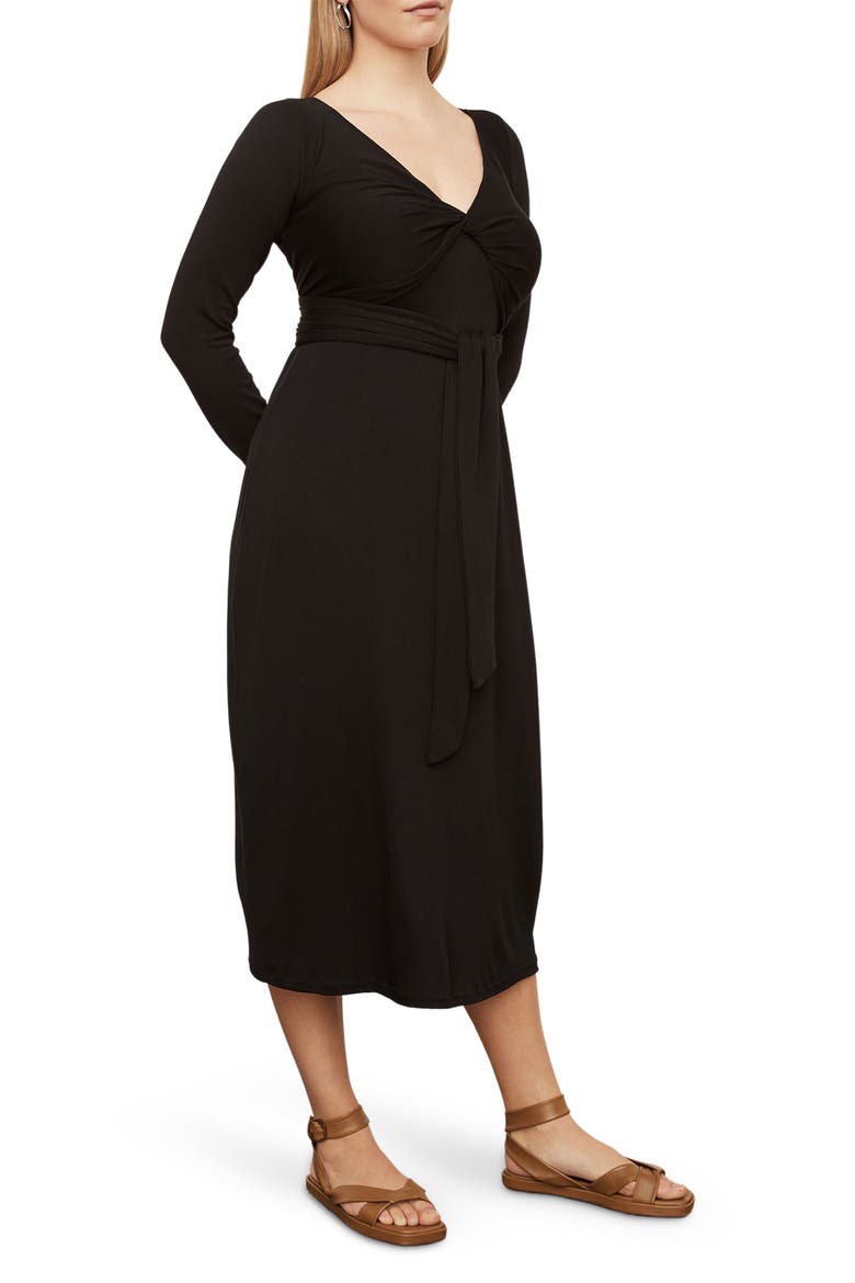 Wrap Bodice Long Sleeve Dress, Alternate, color, BLACK
