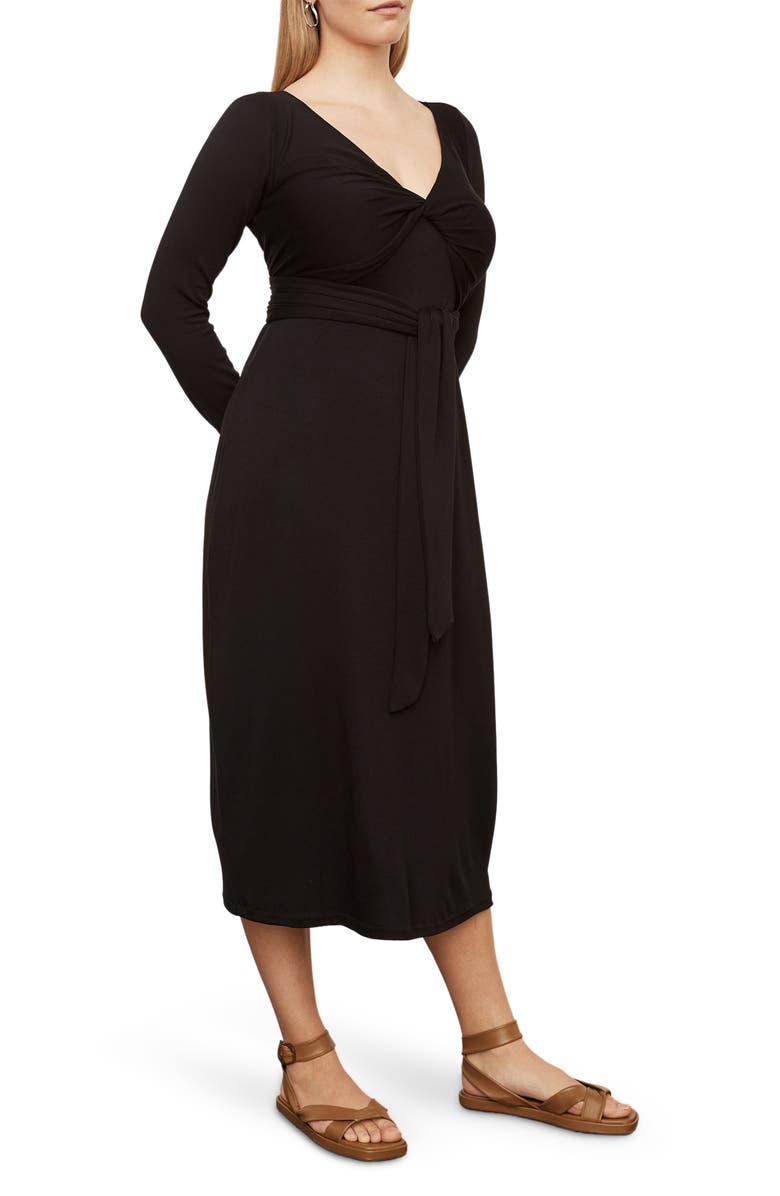 Vince Wrap Bodice Long Sleeve Dress, Alternate, color, Black