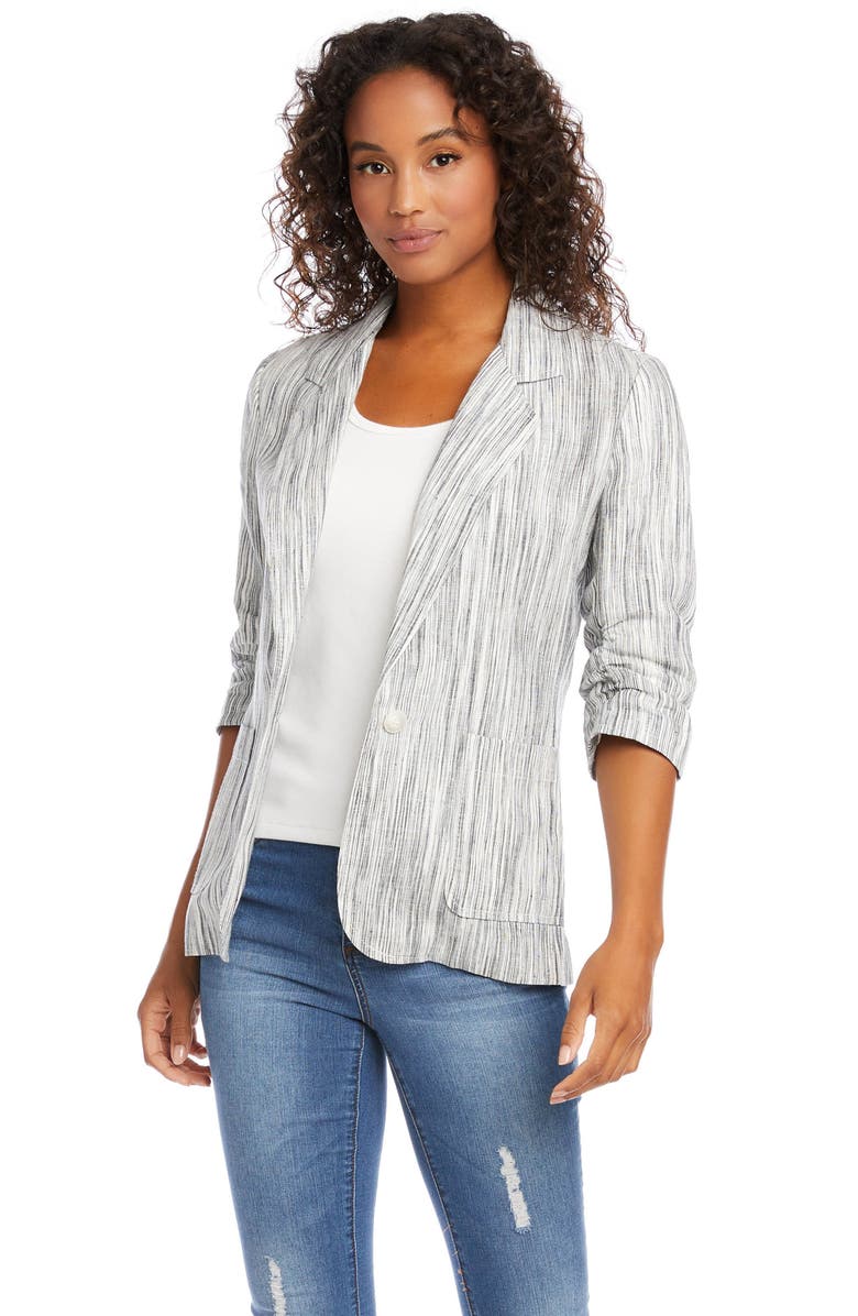 Karen Kane Stripe Ruched Sleeve Linen Jacket, Alternate, color,