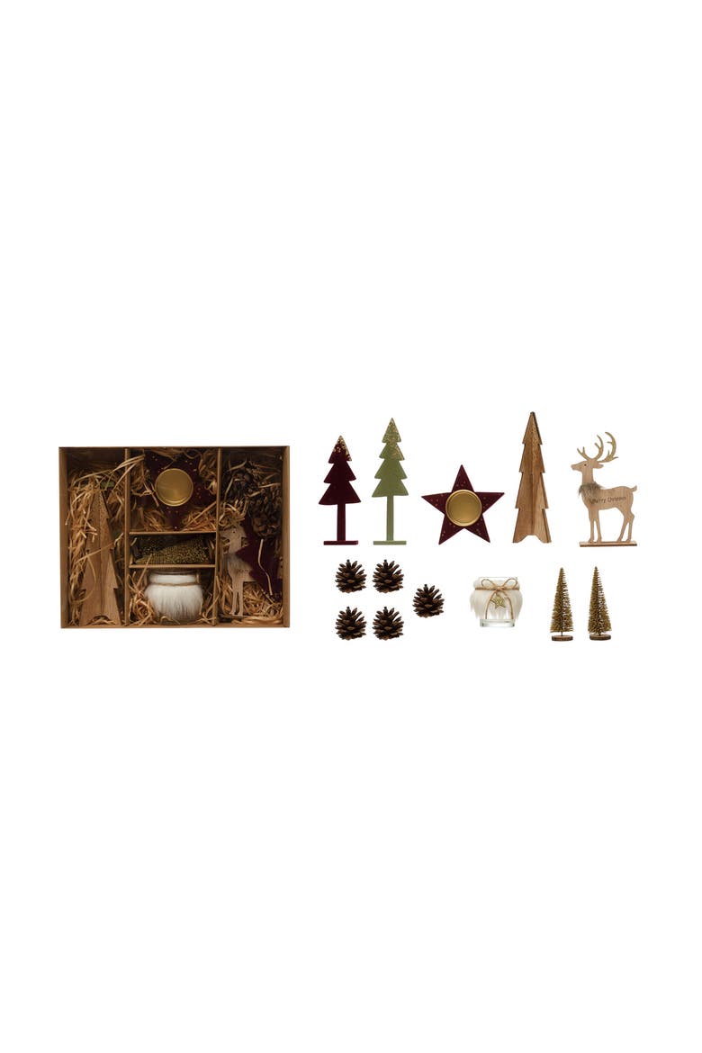 Candle Garden Kit with Bottle Brush Trees, Tealights, Set of 13, Main, color, Brown