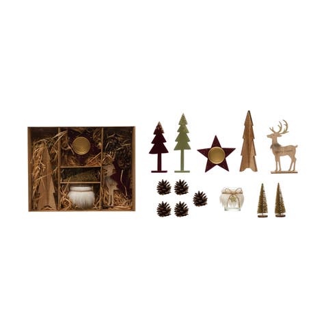 Candle Garden Kit with Bottle Brush Trees, Tealights, Set of 13
