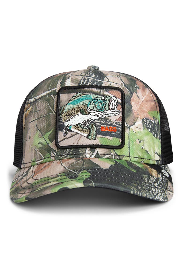Bass Embroidered Patch Trucker Hat, Alternate, color, CAMOUFLAGE