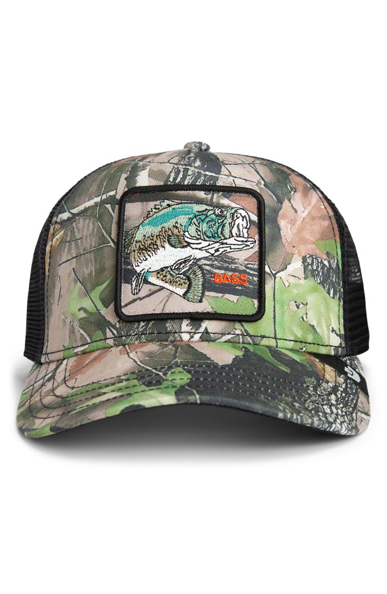 Goorin Bros. Bass Embroidered Patch Trucker Hat, Alternate, color, Camouflage
