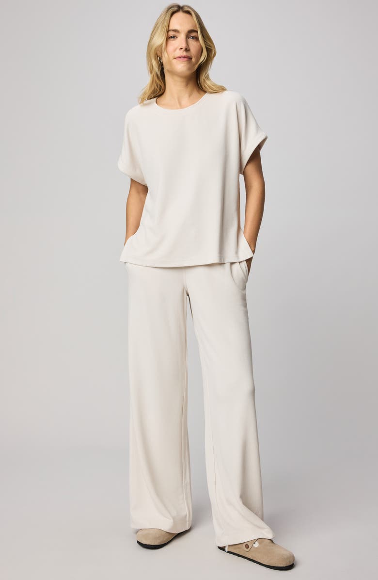 Splendid Waffle Knit Short Sleeve Sweatshirt, Alternate, color, Oak