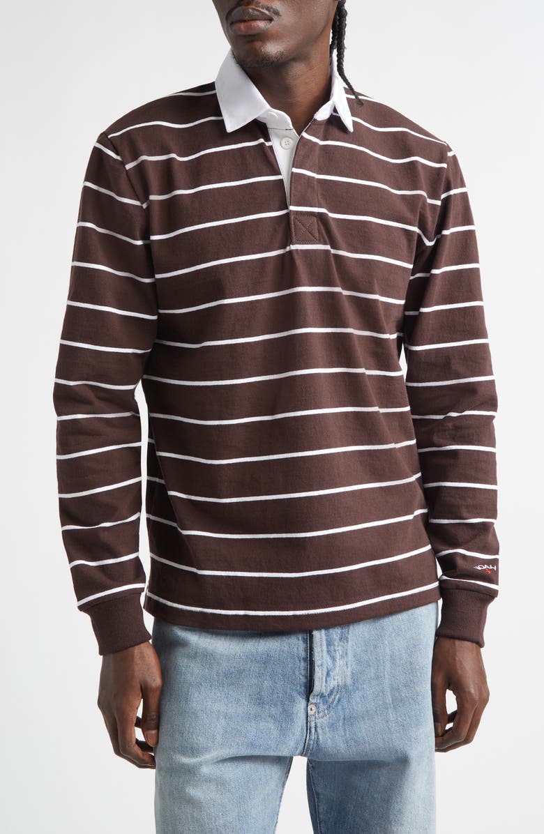 Noah Classic Long Sleeve Rugby Polo, Main, color, Brown