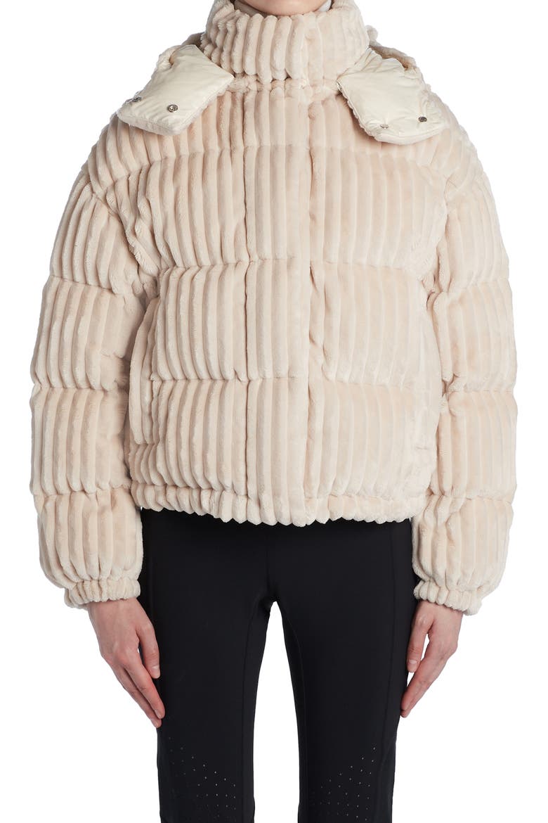 Daos Water Resistant Corduroy Hooded Down Puffer Jacket, Main, color, NATURAL