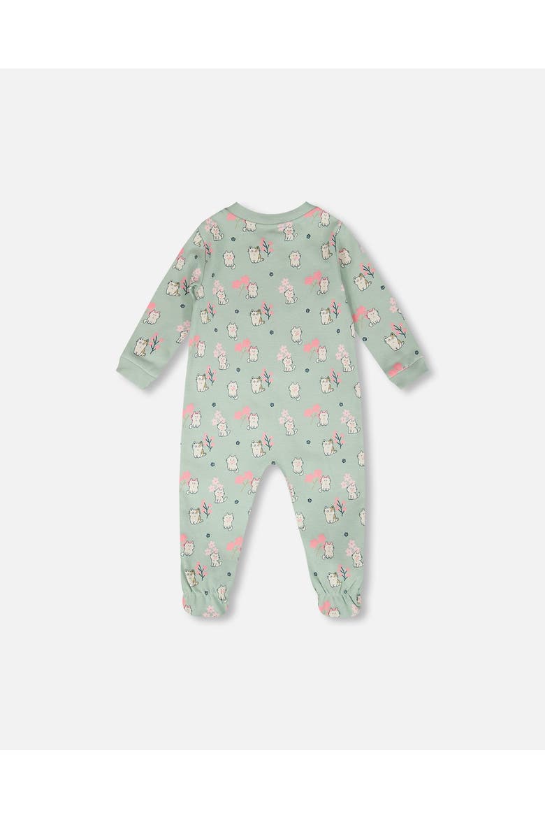 Organic Cotton Kitten Print One-Piece Pyjama, Alternate, color, Green Kitten Print