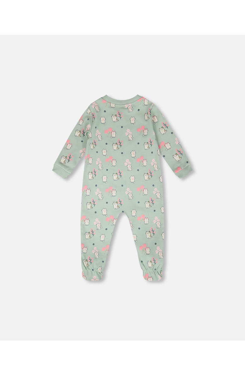 Deux par Deux Organic Cotton Kitten Print One-Piece Pyjama, Alternate, color, Green Kitten Print