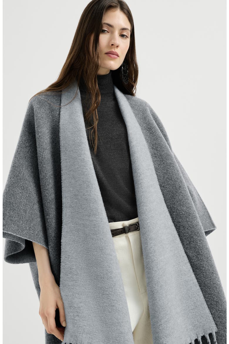 Wool and cashmere double knit reversible poncho, Alternate, color, Light Grey