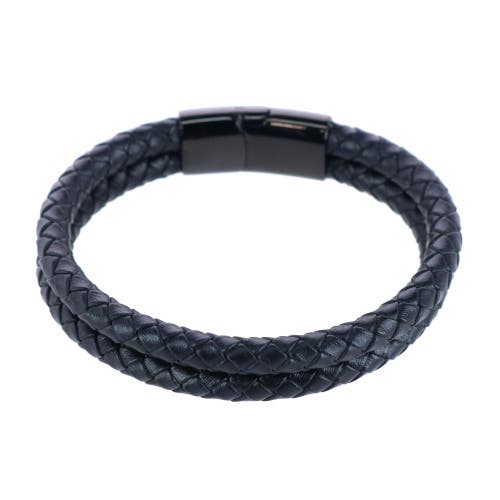 Trafalgar Loose Fit Simple 2 Band Braided Secure Clasp Leather Bracelet In Black