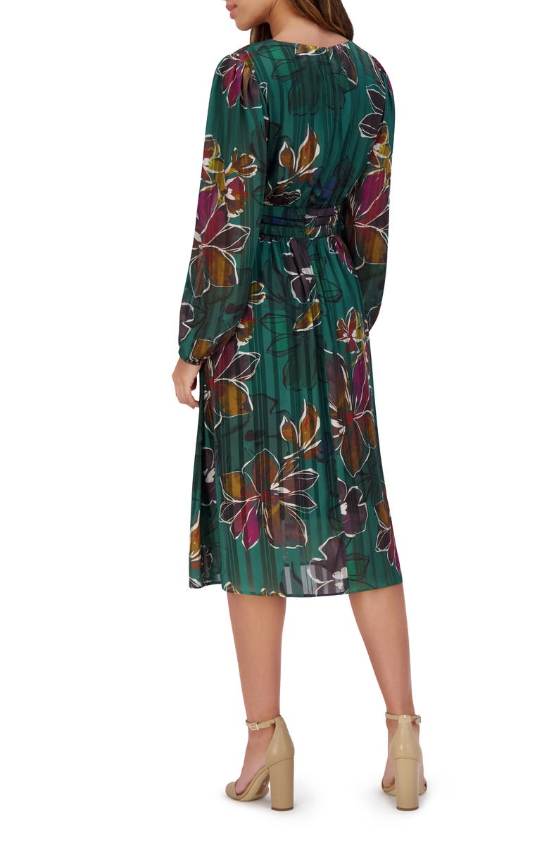 Kensie Floral Long Sleeve Satin A-Line Midi Dress, Alternate, color,