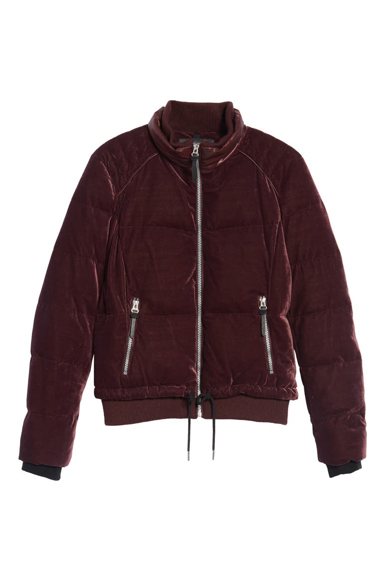Vita Down & Feather Fill Quilted Velvet Jacket, Alternate, color, BURGUNDY