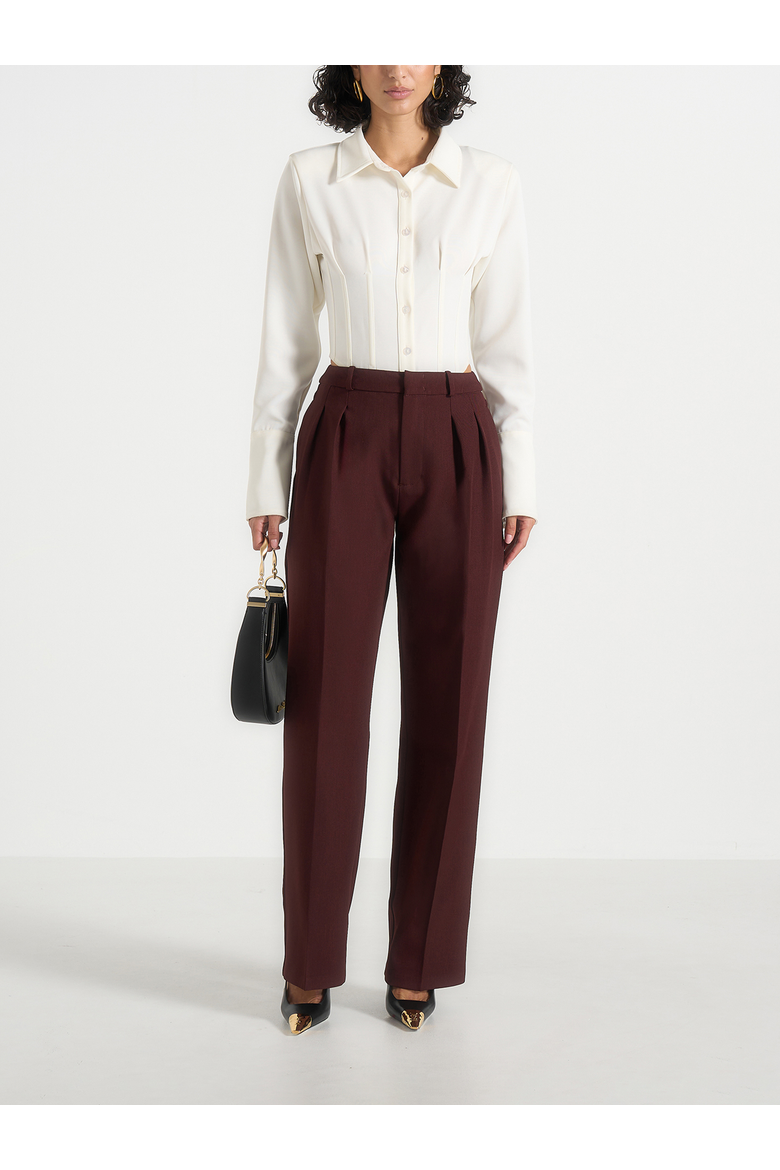 Julie Pleat Front Trousers, Main, color, Wine Red