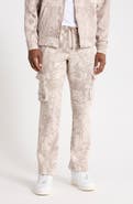 FLEECE FACTORY Tonal Leaves Fleece Cargo Pants