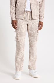 FLEECE FACTORY Tonal Leaves Fleece Cargo Pants