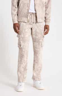 Tonal Leaves Fleece Cargo Pants