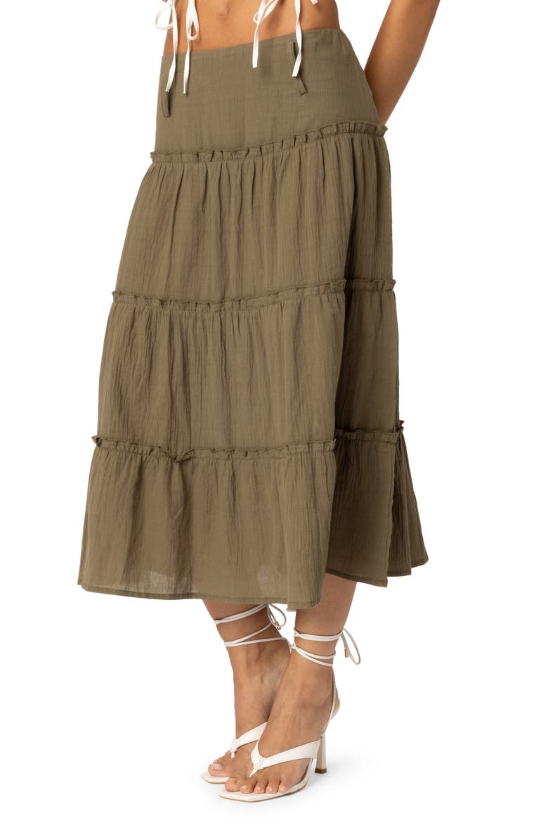 Melinda Tiered Cotton Midi Skirt, Alternate, color, OLIVE