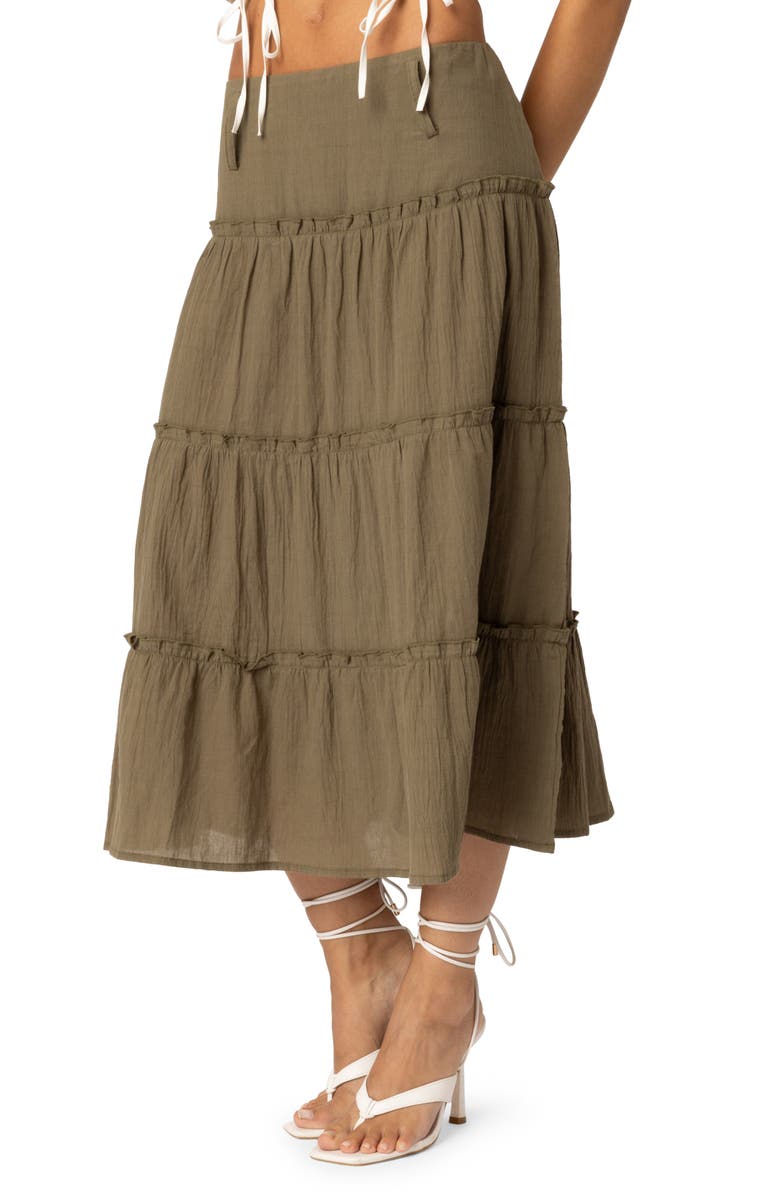 EDIKTED Melinda Tiered Cotton Midi Skirt, Alternate, color,