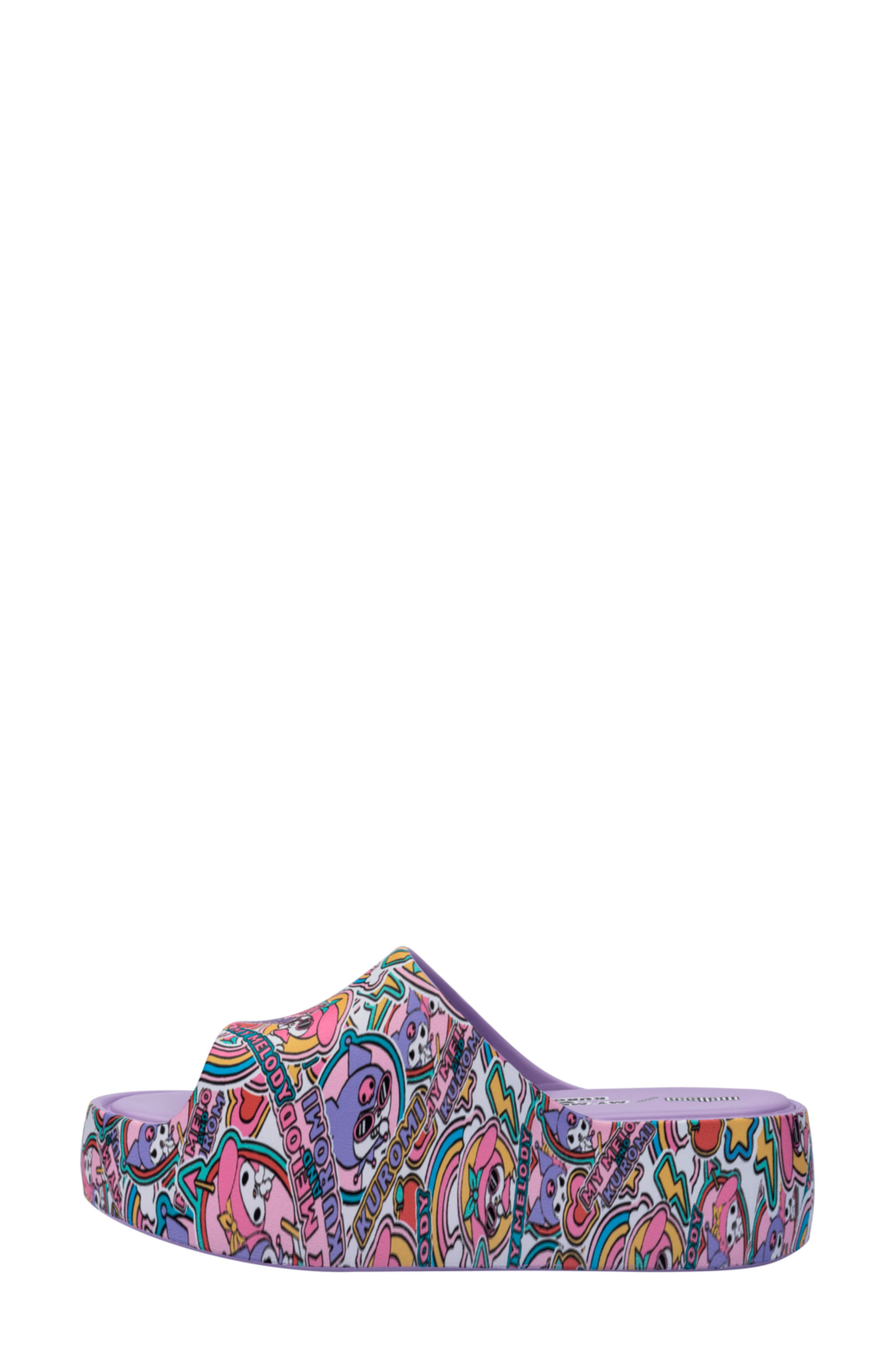 x Hello Kitty and Friends Platform Slide Sandal, Alternate, color, LILAC/ YELLOW