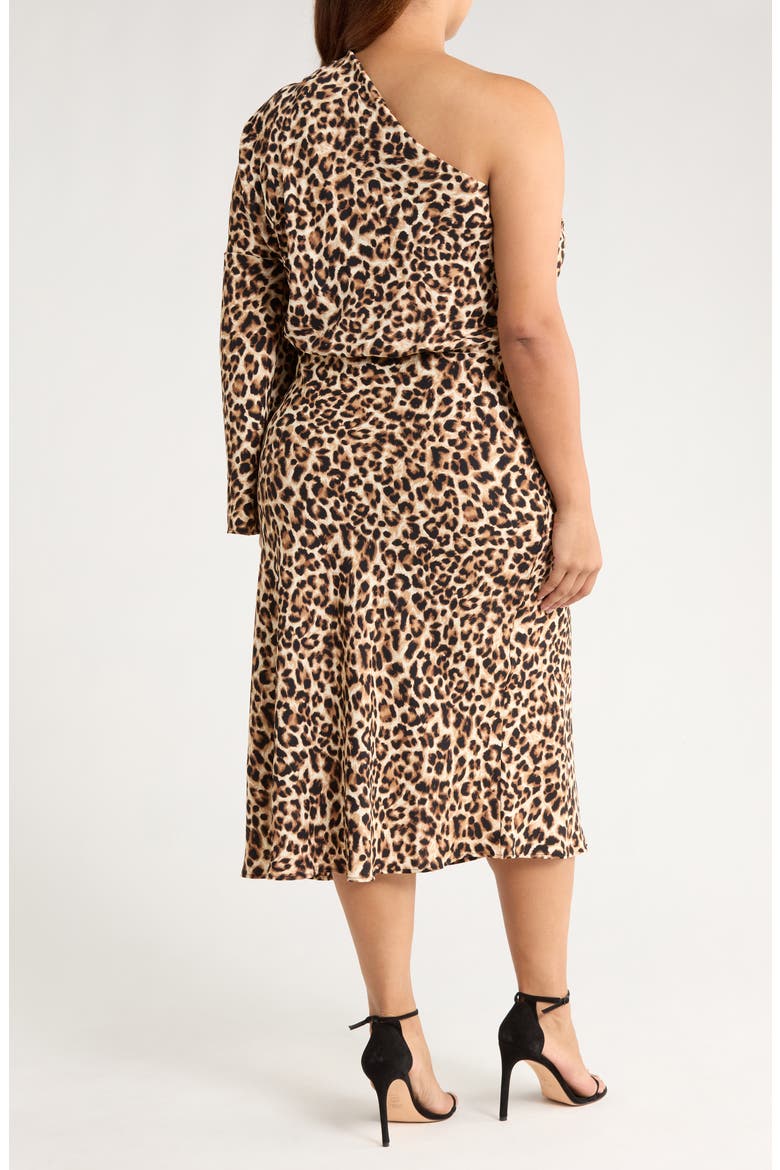 Leopard Print One-Shoulder Midi Dress, Alternate, color, TAUPE
