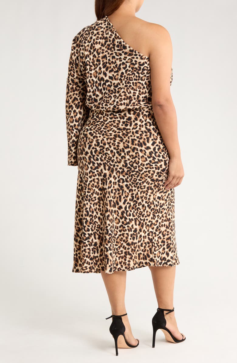Renee C Leopard Print One-Shoulder Midi Dress, Alternate, color, Taupe