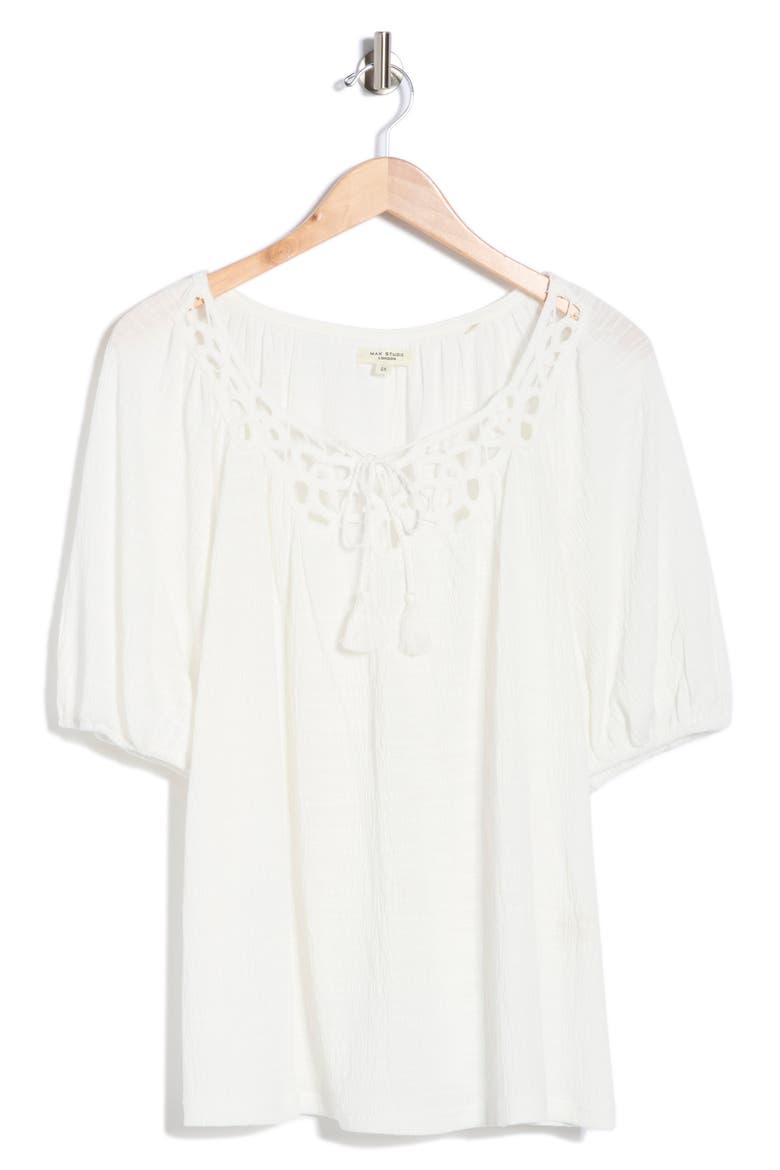 Elbow Sleeve Yoke Top, Alternate, color, WHITE