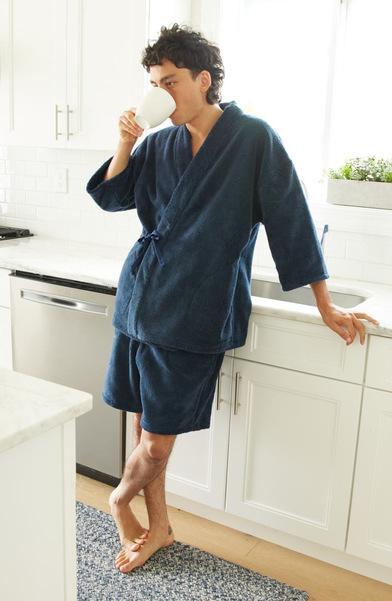 Druthers NYC Organic Cotton Extra Plush Kimono Robe Set, Alternate, color, Dark Navy