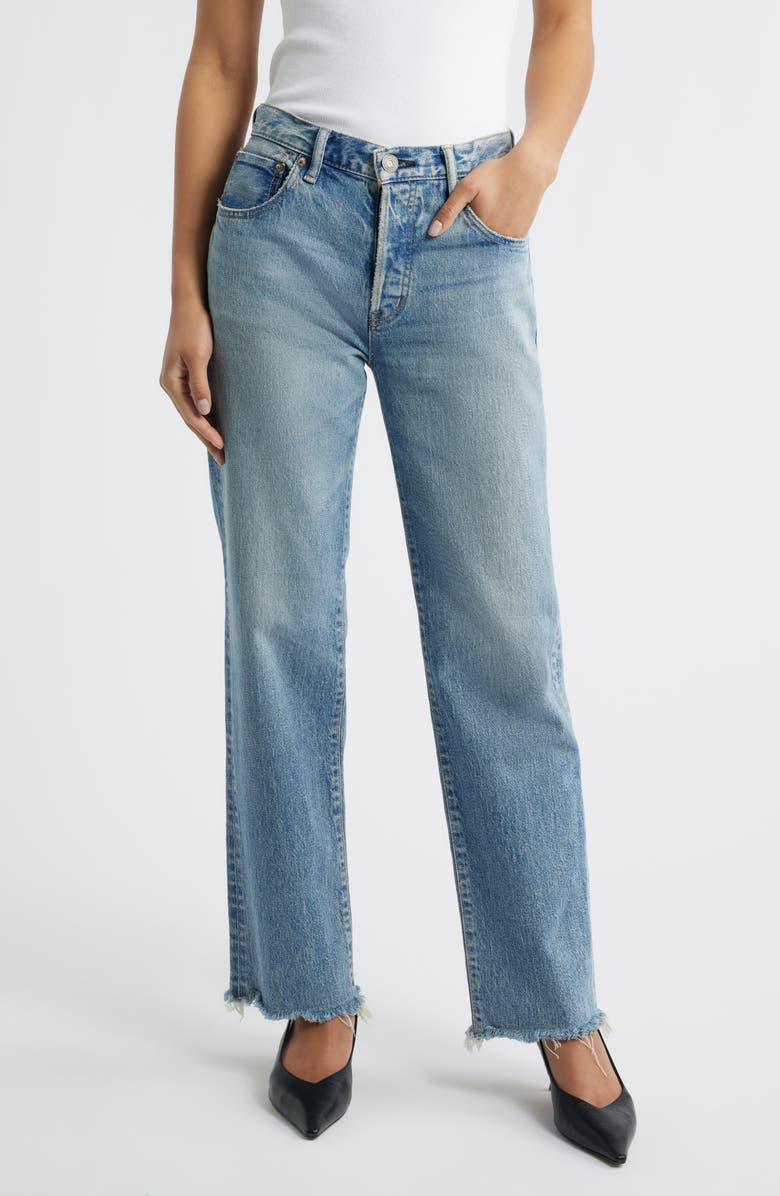 MOUSSY VINTAGE Sebring Frayed Straight Leg Jeans, Main, color, Light Blue