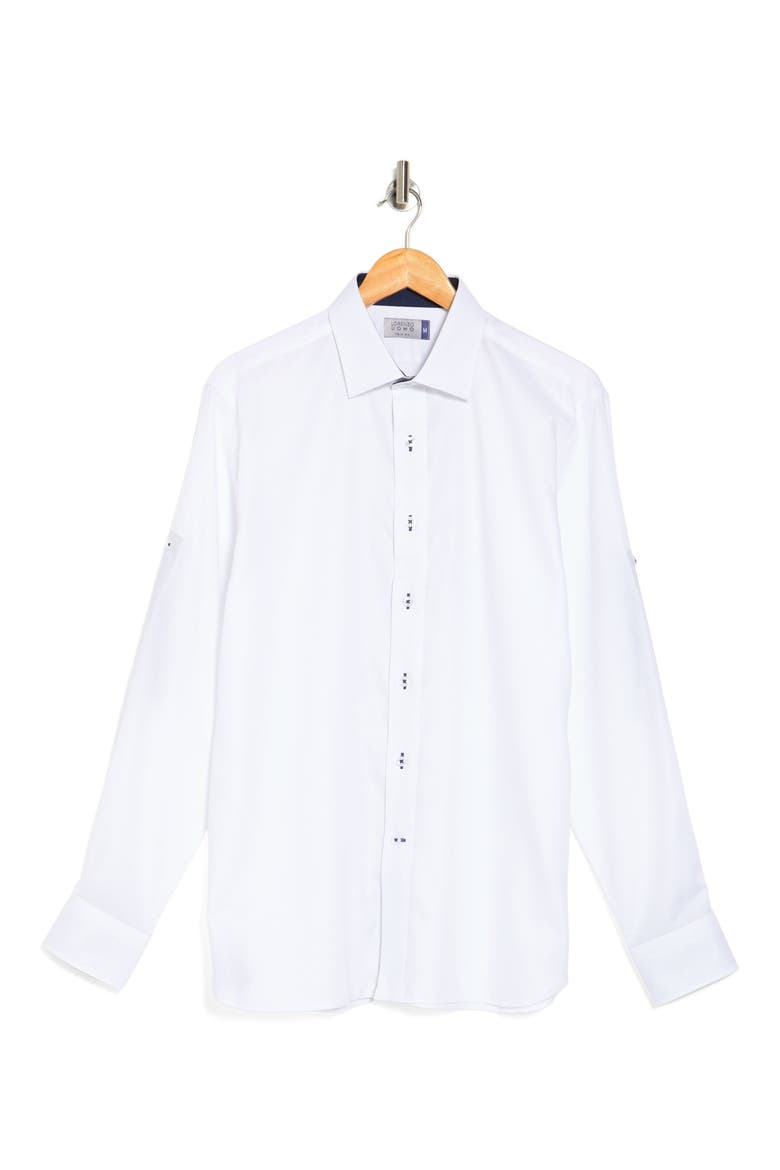 Trim Fit Long Sleeve Cotton Twill Button-Up Shirt, Alternate, color, WHITE
