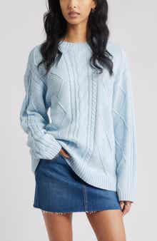 BP. Cabled Oversize Cotton Blend Crewneck Sweater