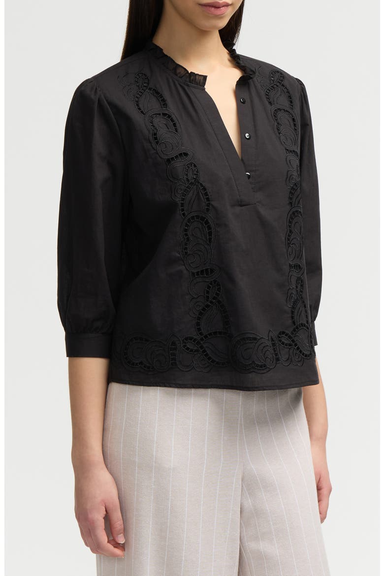 Embroidered Cotton Top, Alternate, color, BLACK