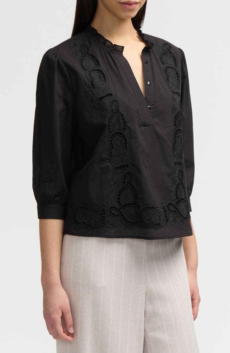 NVLT Embroidered Cotton Top, Alternate, color, Black