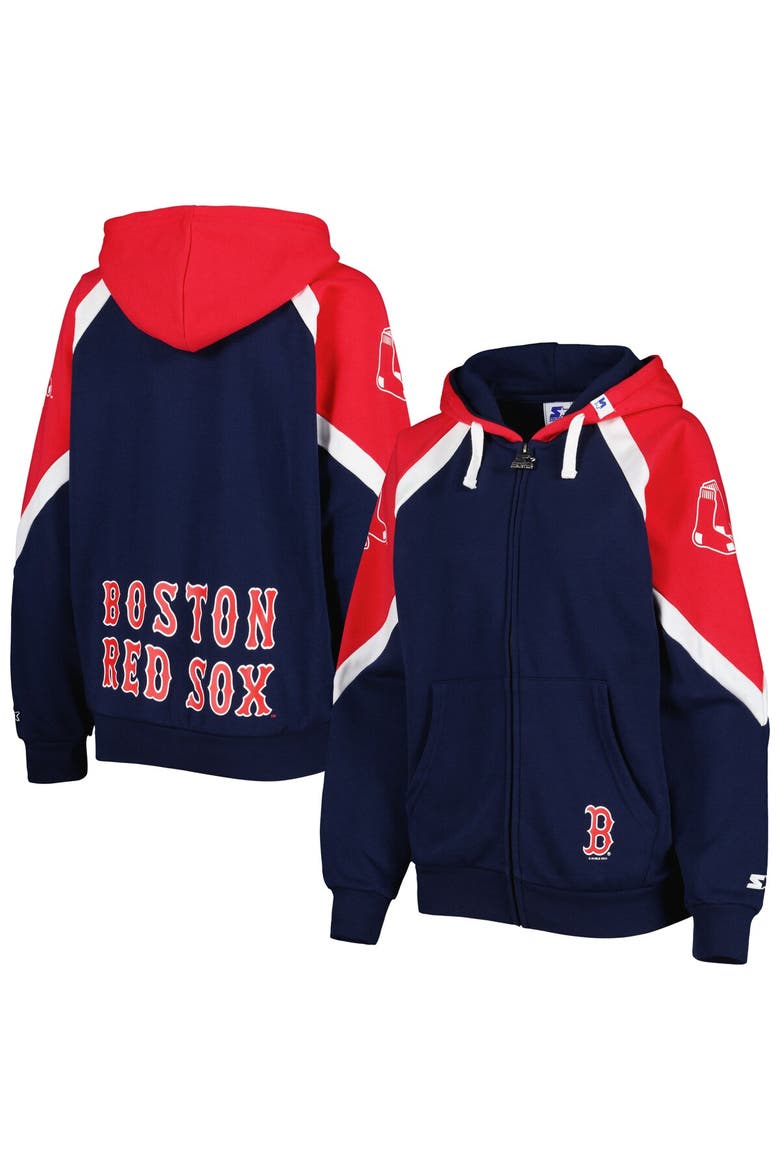 Women's Starter Navy/Red Boston Red Sox Hail Mary Full-Zip Hoodie, Main, color, Navy