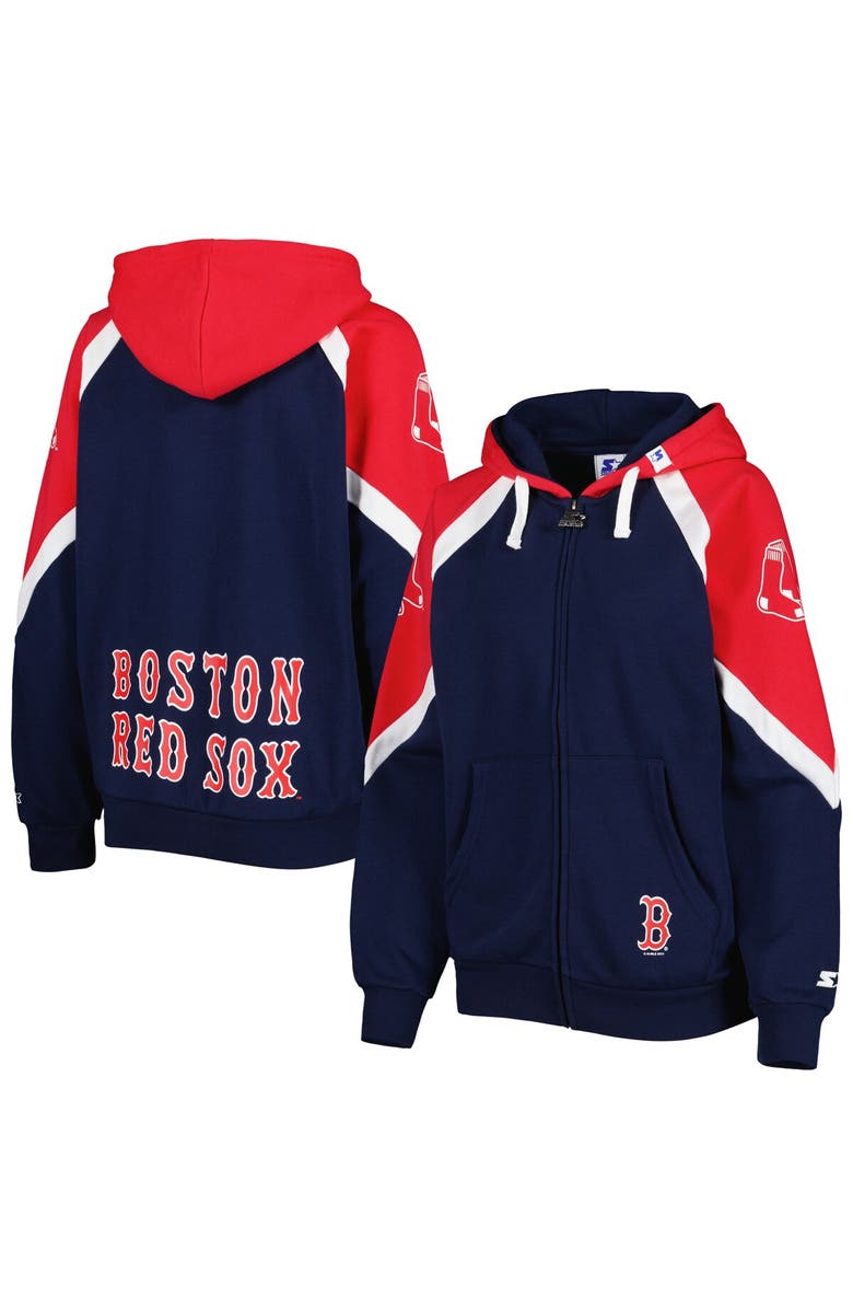 STARTER Women's Starter Navy/Red Boston Red Sox Hail Mary Full-Zip Hoodie, Main, color, Navy