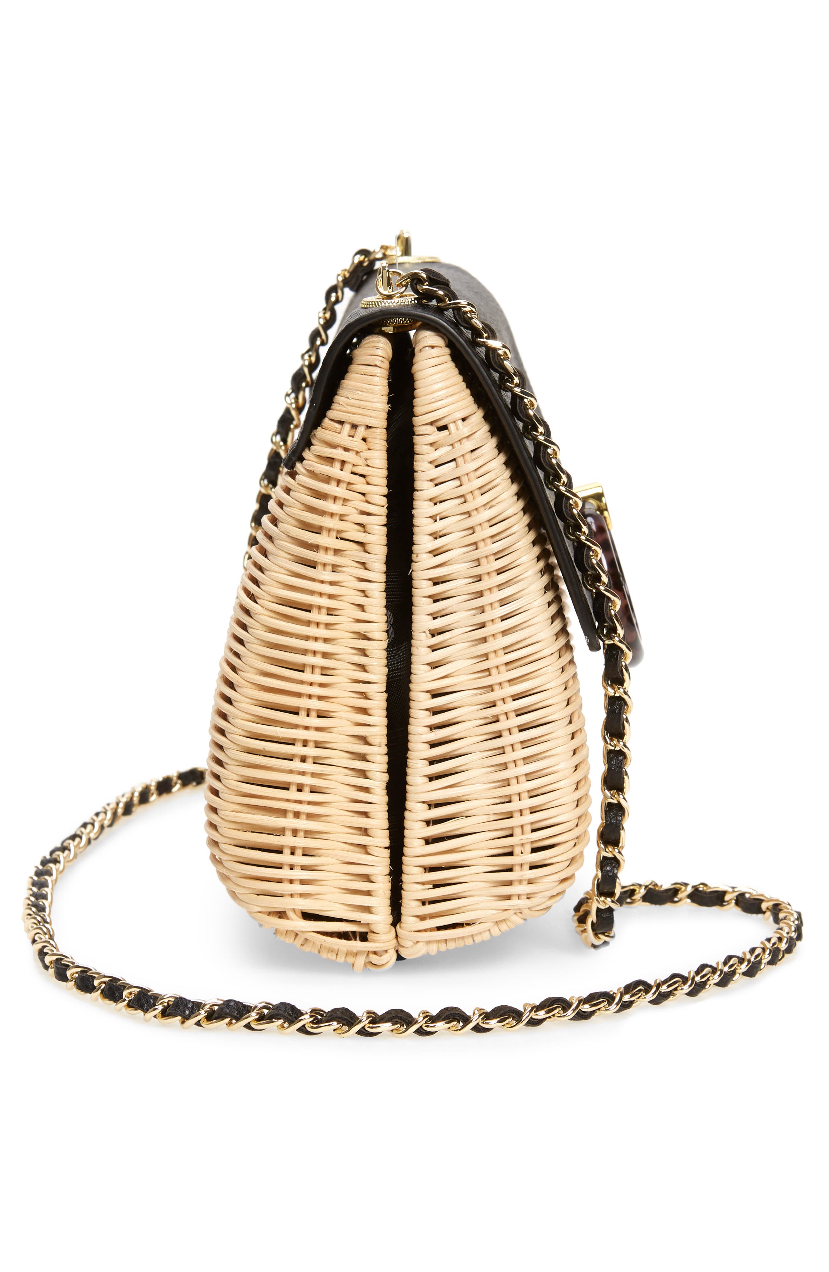 Ted Baker London Janiya Faux Leather & Woven Rattan Crossbody Bag, Alternate, color, 