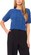 Halogen® Fuzzy Cable Stitch Short Sleeve Crewneck Sweater