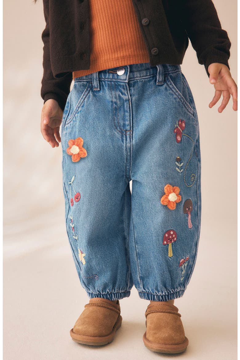 Kids' Embroidered Barrel Leg Jeans, Alternate, color, BLUE