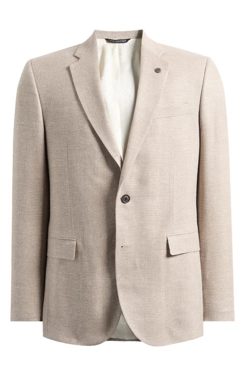 Ross Slim Fit Tan Mélange Textured Wool & Linen Sport Coat