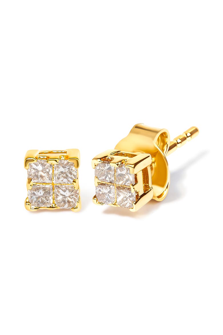 14K Yellow Gold 1/4 Ct Invisible Princess Square Stud Earring, Alternate, color, Yellow