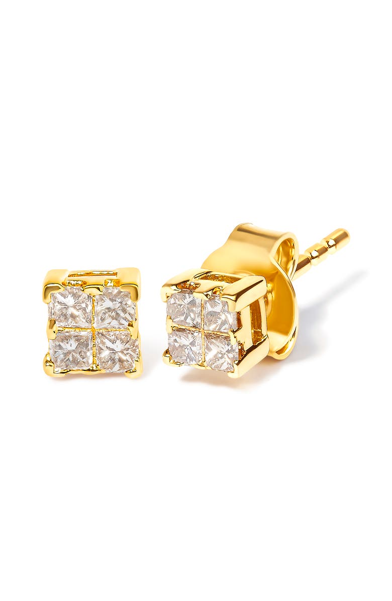 Haus of Brilliance 14K Yellow Gold 1/4 Ct Invisible Princess Square Stud Earring, Alternate, color, Yellow