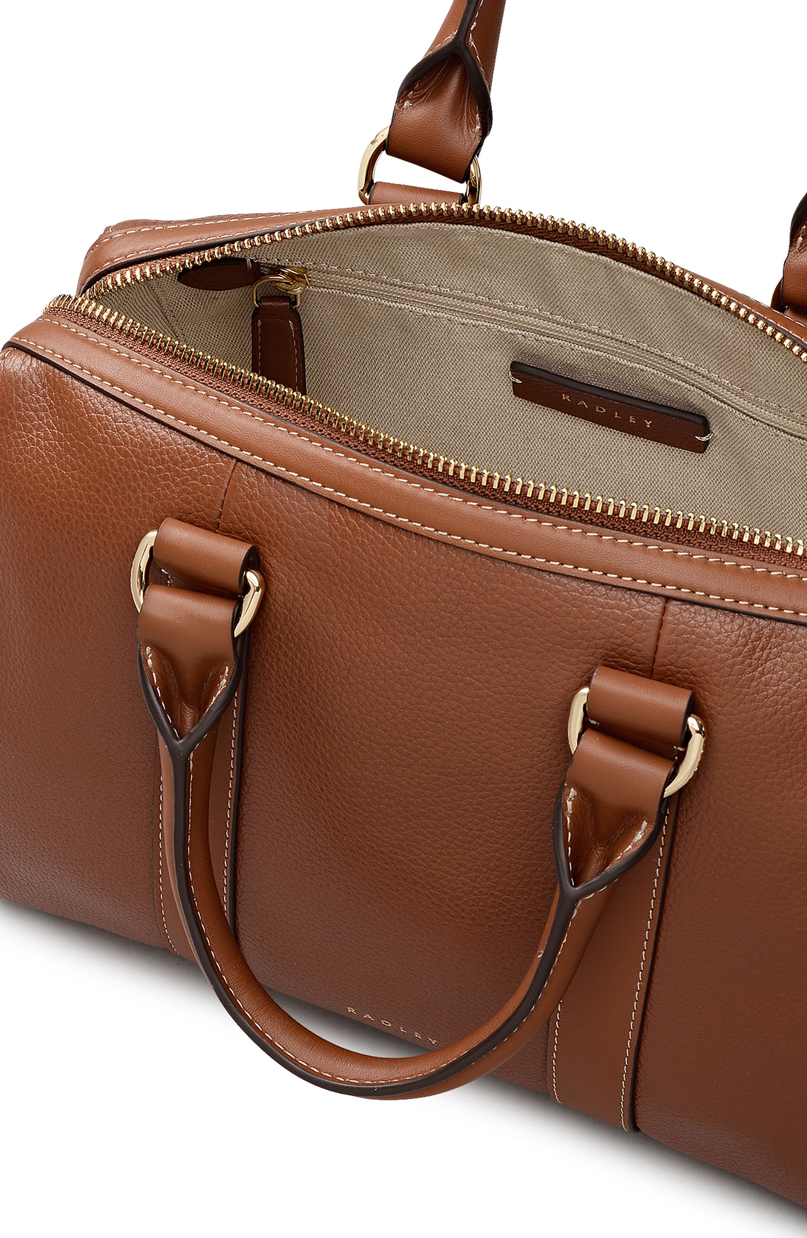 Radley Noble Alley Medium Ziptop Satchel Bag, Alternate, color, Cognac