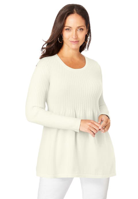 Ribbed Baby Doll Tunic Sweater (Plus)