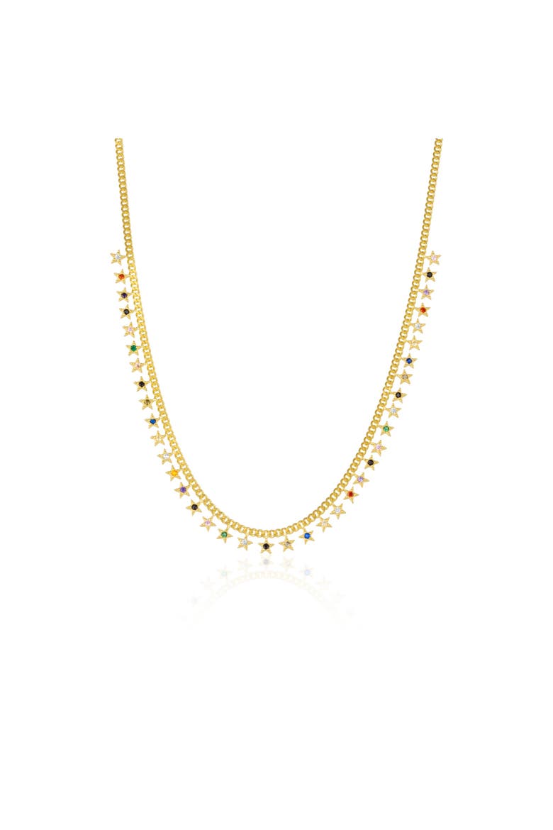 Rainbow Multiple Star Station Necklace Sterling Silver, Main, color, Gold