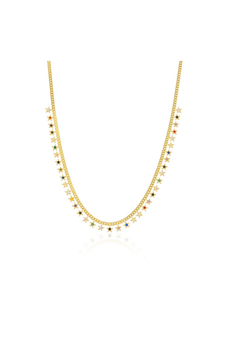 Spero London Rainbow Multiple Star Station Necklace Sterling Silver, Main, color, Gold